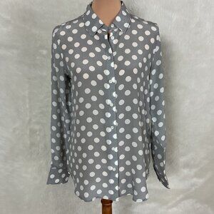 Boden Long Sleeve Gray & White Polka Dot Silk Blouse Shirt 8R